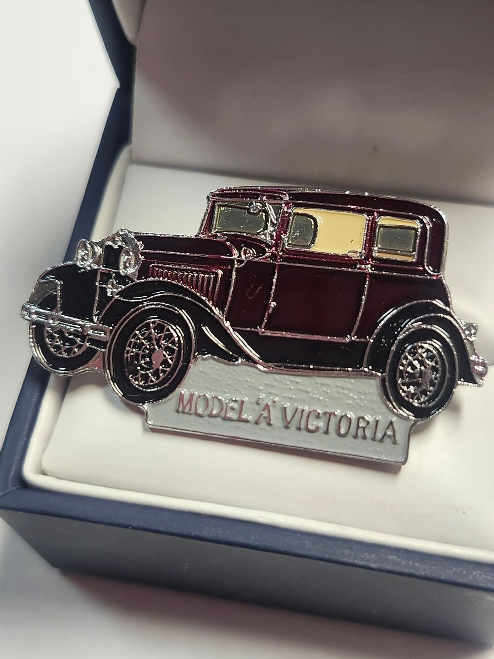 Model A Victoria Vintage Car Enamel Pin brooch - Burgundy and Cream